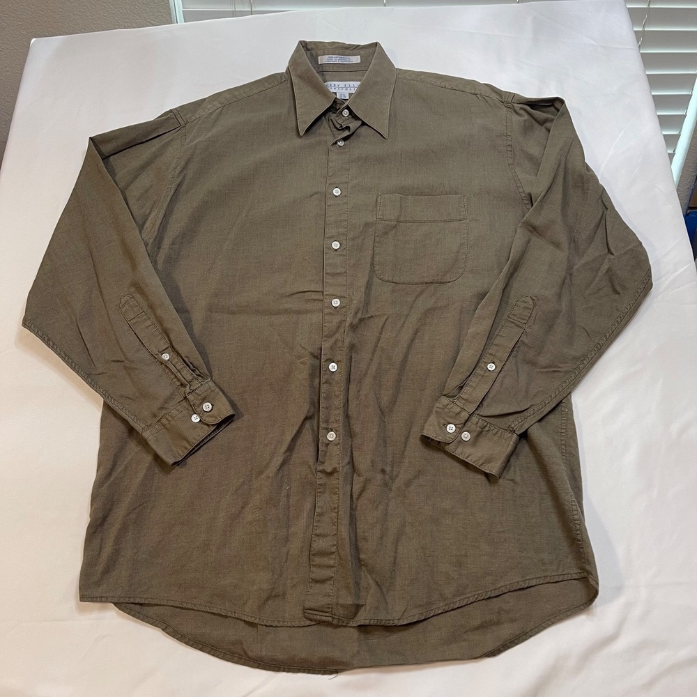 Perry Ellis Portfolio Mens 16.5 34-35 Brown Cotton Button Up Dress Shirt